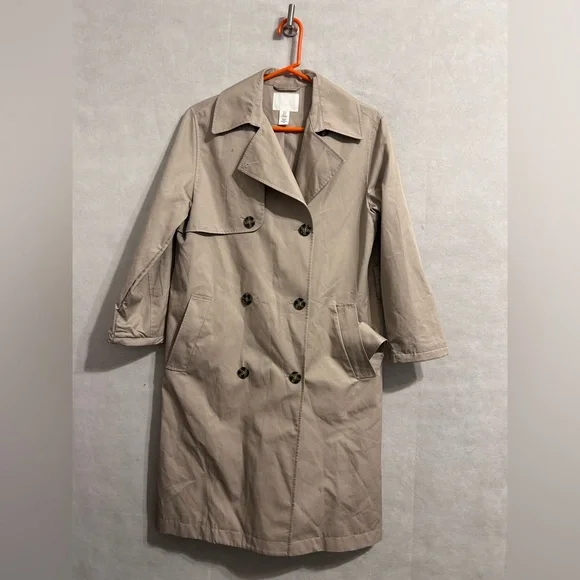 Classic Tan Double-Breasted Women's Trench Coat H&M XS light weight old money - Picture 2 of 6
